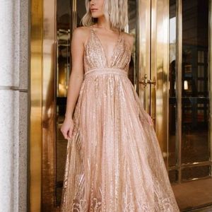 ❤️ Baltic Born Anastasia Rose Gold Glitter & Sequin Maxi Dress - NWT
